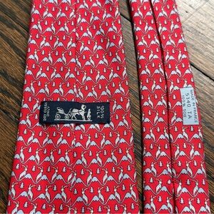 Hermes Red and White Patterned Silk Tie